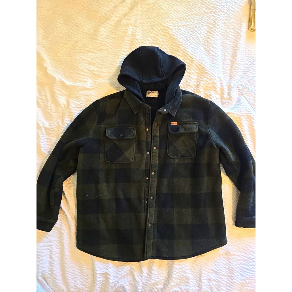 Matix Men's Black Gray Plaid Hooded Shacket Snap Front Pockets 2XL